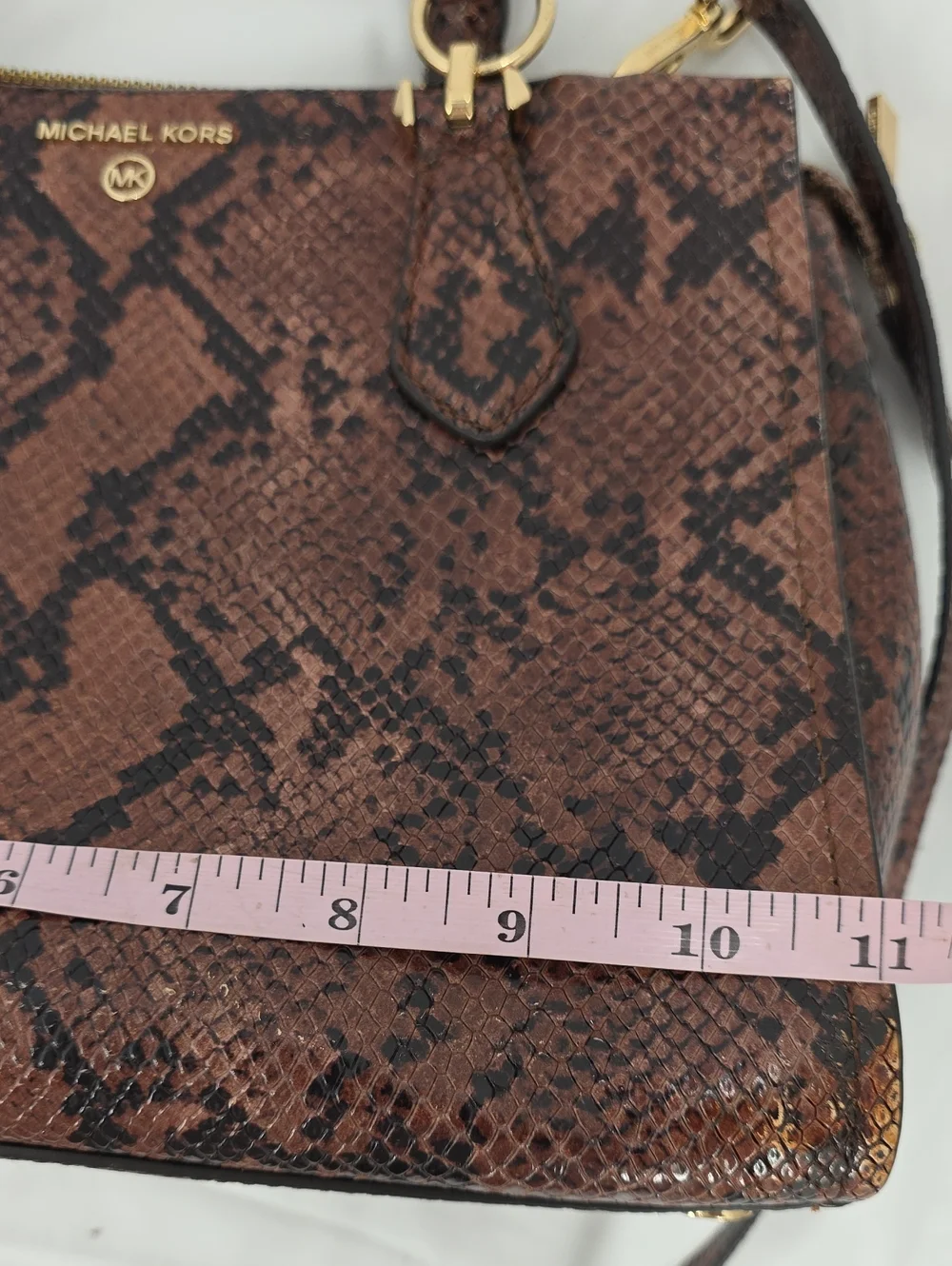 MICHAEL KORS WOMENS MARILYN‎ CROSS BODY BAG SNAKESKIN PRINT BROWN BLACK